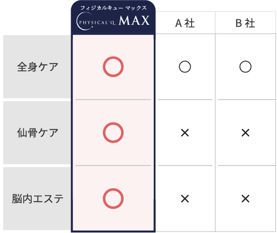 性能のフィジカルキューと他社製品との比較表